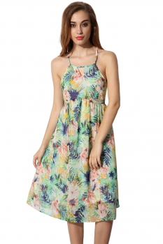 

Green ANGVNS Fashion Ladies Women Sweet Spaghetti Strap Floral Beach Chiffon Casual Dresses, Multicolor