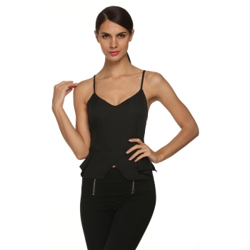 

ANGVNS Black New Stylish Women Casual Spaghetti Strap Neck Backless Solid Blouse Vests Tanks & Camis, Multicolor