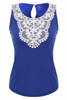

ANGVNS Blue Sweet Ladies Women Casual Lace Decoration Sleeveless Tops Vests Tanks & Camis, Multicolor