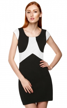 

Black Cap Sleeve Contrast Color Patchwork Dress, Multicolor