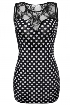 

Black O-Neck Sleeveless Lace Patchwork Dots Bodycon Going Out Dress, Multicolor