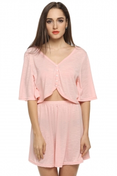 

Red V-Neck Medium Sleeve Backless Hollow Out 2 Piece Mini Dress, Multicolor