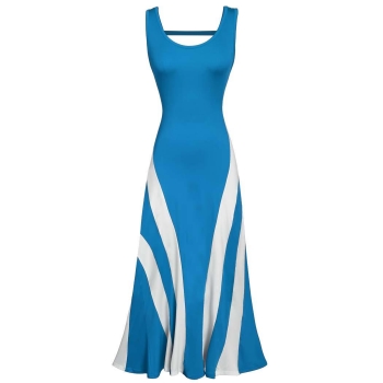 

Blue ANGVNS Women Fashion Sexy Casual Sleeveless Tank Striped Pachwork Hollow Back Flare Hem Long Maxi Going Out Dresses, Multicolor