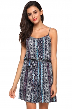 

Blue Spaghetti Strap Sleeveless High Waist Backless Floral Wide Leg Rompers, Multicolor