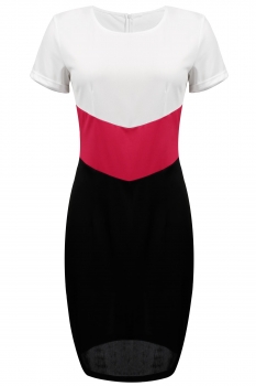 

Finejo Black Women Fashion Sexy Lady Neck Short Sleeve Patchwork Splicing Straight Pencil Casual Dresses, Multicolor
