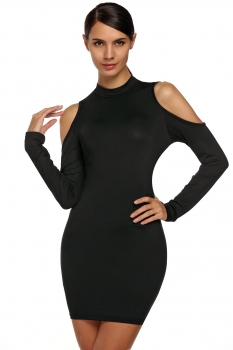 

Black Cold Shoulder Long Sleeve Bodycon Going Out Dress, Multicolor