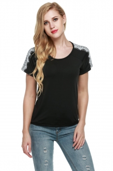 

Finejo Black Stylish Ladies Women Casual Short Sleeve O-neck Blouse Tank Tops T-Shirts, Multicolor