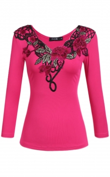 

FINEJO Rose red Women National Style Embroidery V Neck Tank Tops Shirts & Blouses Tunics, Multicolor