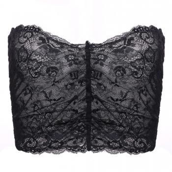 

Finejo Black New Stylish Women Lace Strapless V Neck Floral Crop Top Bras & Bra Sets Sexy Underwear, Multicolor