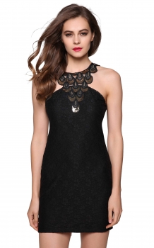 

Black Sequins Lace Halter collar Mini Clubwear Party Dress, Multicolor