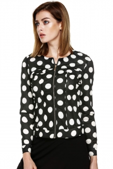 

Finejo Black Cute Ladies Casual Polka Dot Zipper Long Sleeve Slim Women Leisure Tops Coats & Jackets, Multicolor