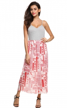 

FINEJO Gray Women Spaghetti Strap Printed Chiffon Patchwork Long Going Out Dresses, Multicolor
