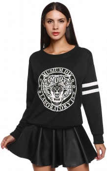 

Black Round Neck Long Sleeve Print Spring Autumn Sweatshirt, Multicolor