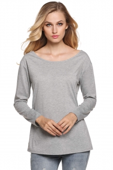 

Gray Finejo Brief Women Long Sleeve Lace Patchwork Tops, Multicolor