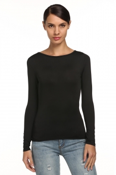 

Zeagoo Black New Stylish Women Casual Long Sleeve Round Neck Backless Floral Tank Tops T-Shirts, Multicolor