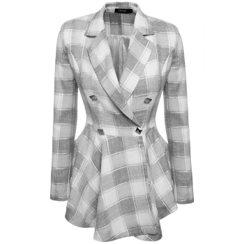 

Black Finejo Women Plaid Double-Breasted Flouncing Casual Outerwear Coats & Jackets, Multicolor