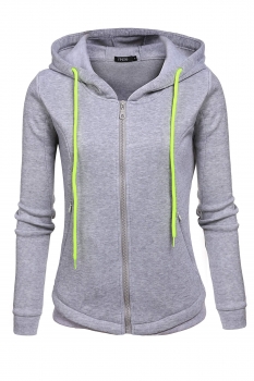 

Gray Front zipper pocket Long Sleeve Solid Hoodie, Multicolor