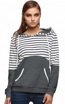 

Dark gray Striped Patchwork Spring Autumn Hoodies, Multicolor