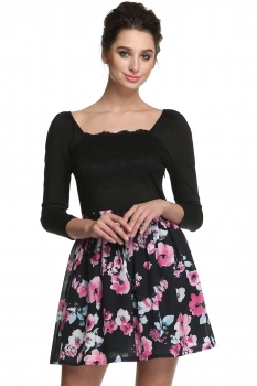 

Black Finejo Sweet Elegant Women 3"4 Sleeve Spring Autumn Bottoming Casual Dresses, Multicolor