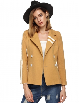 

Finejo Yellow Stylish Women Casual Lapel Double Breasted Long Sleeve Patchwork Slim Outwear Coats Jackets Suits & Blazers, Multicolor