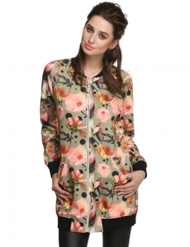 

Finejo Black Cool Fashion Women Floral Spring Autumn Long Coats & Jackets, Multicolor