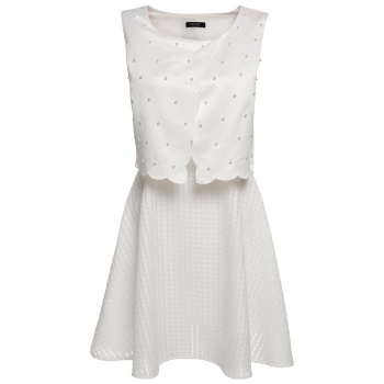 

Finejo White Women Sleeveless Bead Casual A-Line Party Dresses, Multicolor