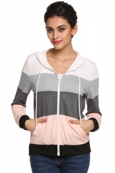 

Pink Finejo Women Sports Hoodie Zipper Long Sleeve Splicing Pockets Hooded Hoody Coats & Jackets, Multicolor