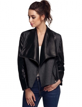

Black Wide Lapel Long Sleeve Slim Side Zip Jacket, Multicolor