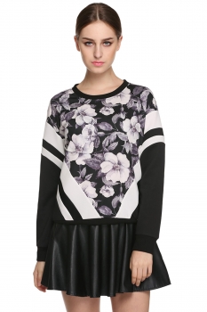 

Finejo Black Casual Floral Patchwork Loose Round Neck Long Sleeve Hoodies & Sweatshirts, Multicolor