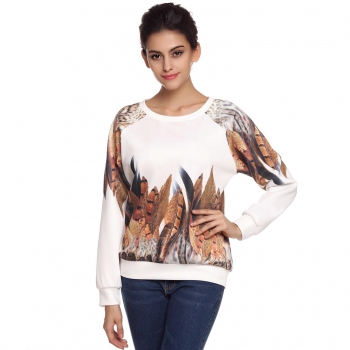 

Finejo White Women Hoodie Autumn Spring Sports Print Long Sleeve Loose Pullover Tops Sweatshirt Sweaters & Cardigans, Multicolor