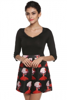 

Black Lace V-neck Half Sleeve Patchwork Floral Rompers, Multicolor