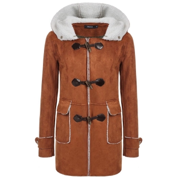 

Finejo Brown Women Hooded Loose Straight Long Solid Outerwear Coats & Jackets, Multicolor