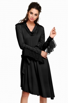 

Black FINEJO Fashion Women Long Sleeve Epaulette Loose Asymmetrical Hem Casual Dresses, Multicolor