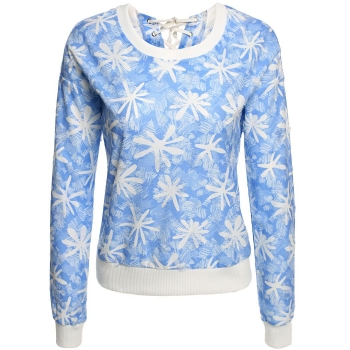 

Blue Long Sleeve Back Lace Up Ripped Print Sweatshirt, Multicolor