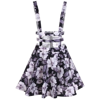 

Black Floral Zipper Back Hollow Out A-Line Suspender Skirt, Multicolor