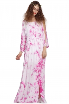 

FINEJO Rose red Fashion Women Floral Fake 2 piece Boho Summer Beach Long Casual Dresses, Multicolor