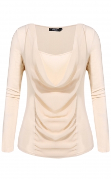 

FINEJO Apricot Women Ladies Long Sleeve Patchwork Bottoming Shirt Tops Sweaters & Cardigans, Multicolor