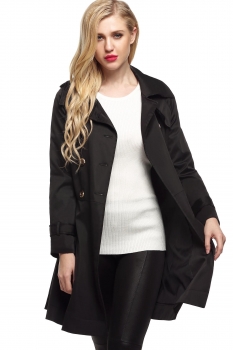 

Black Turn down Collar Long Sleeve Double-breasted Trench Windbreaker Coat, Multicolor