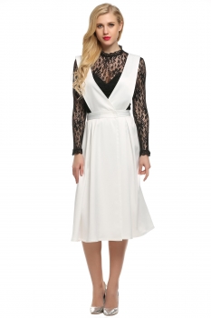 

Finejo White Sexy Women Deep V-neck V Back Sleeveless High Slit Calf Length Tank Sundress Going Out Casual Dresses, Multicolor