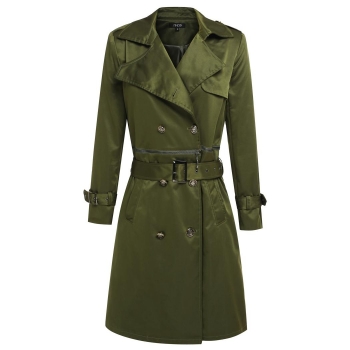 

Army green Finejo Women Fashion Casual Turn Down Collar Long Sleeve Solid Double Breast Trench With Belt Coats & Jackets, Multicolor