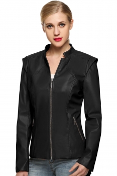 

Zeagoo Black Stylish Women Cool Synthetic Leather Zipper Pocket Outwear Top Coats & Jackets, Multicolor