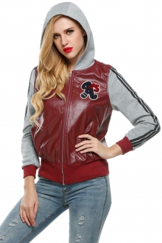 

Wine red Finejo Women Hooded Zip up Biker Dresses Coats & Jackets, Multicolor