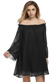 

Black Sexy Off Shoulder Loose Chiffon Mini Dress, Multicolor