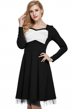

Zeagoo Black Women Casual Irregular neck Long Sleeve Retro Capshoulder Swing Party Dresses, Multicolor