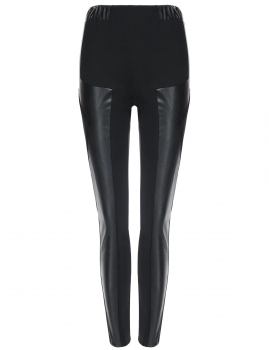 

Finejo Black Cool Fashion Women High Waist Leather Patchwork Autumn Pants, Multicolor