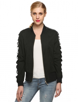 

Black Finejo Women Long Sleeve Solid Thin Baseball Casual Outerwear Coats & Jackets, Multicolor