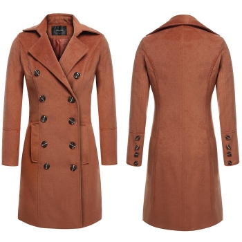 

Camel FINEJO Women Casual Turn Down Collar Double Breasted Long Trench Coats & Jackets, Multicolor