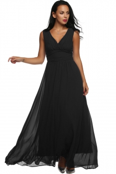 

ANGVNS Black Women Neck Back Drape Ruched Waist Long Maxi Evening Wedding & Bridesmaid Dresses, Multicolor