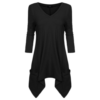 

FINEJO Black Women V Neck Handkerchief Hem Line Lightweight Knitting Tank Tops Shirts & Blouses Tunics, Multicolor