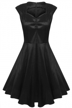 

Black Retro Cap Sleeve High Waist Swing Plus Size Party Dress, Multicolor